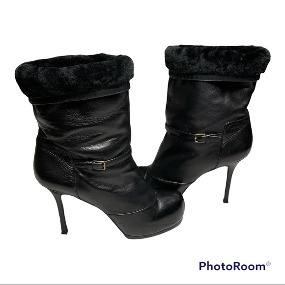 YSL Yves St Laurent Tribute Shearling black Boots size 41 - Picture 1 of 11